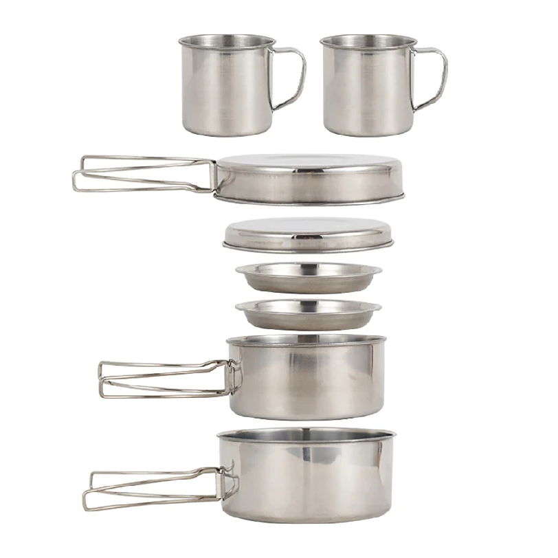 Camping Cooking Gear Set - 8 adet/takım kamp tencere seti paslanmaz