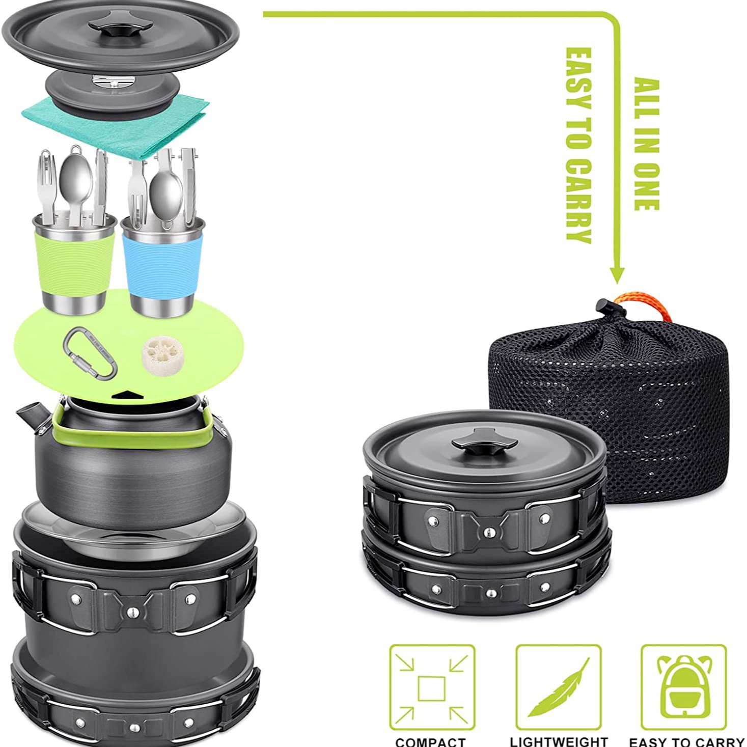 Camping Cooking Gear Set - Su Isıtıcılı Açık Hava Kamp Yemek
