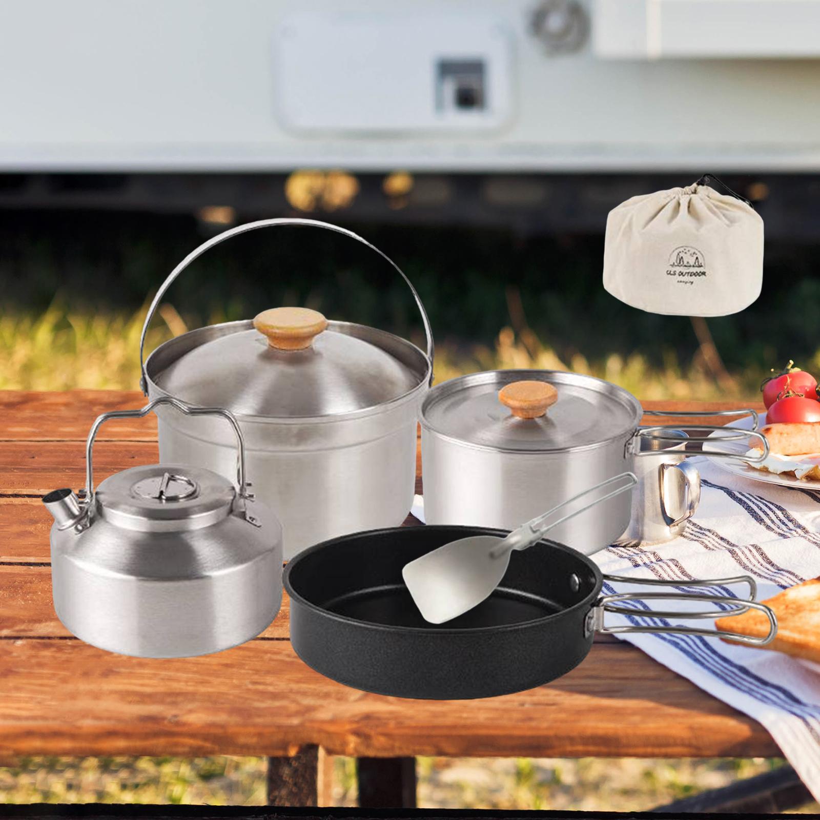 Camping Cooking Gear Set - Kamp Tencere Seti, Taşınabilir Yapışmaz Tava,