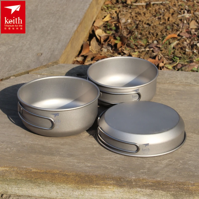 Camping Cooking System - Keith 3 ADET Titanyum Tencere Tavalar