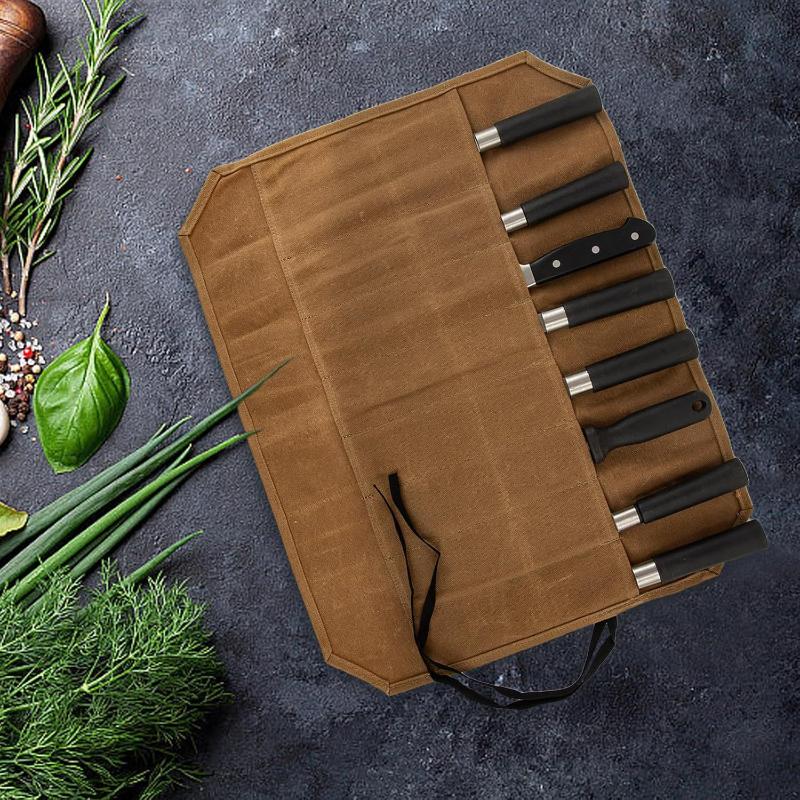 Camping Cooking Bag - Mumlu Kanvas Şef Bıçağı Çantası Çoklu
