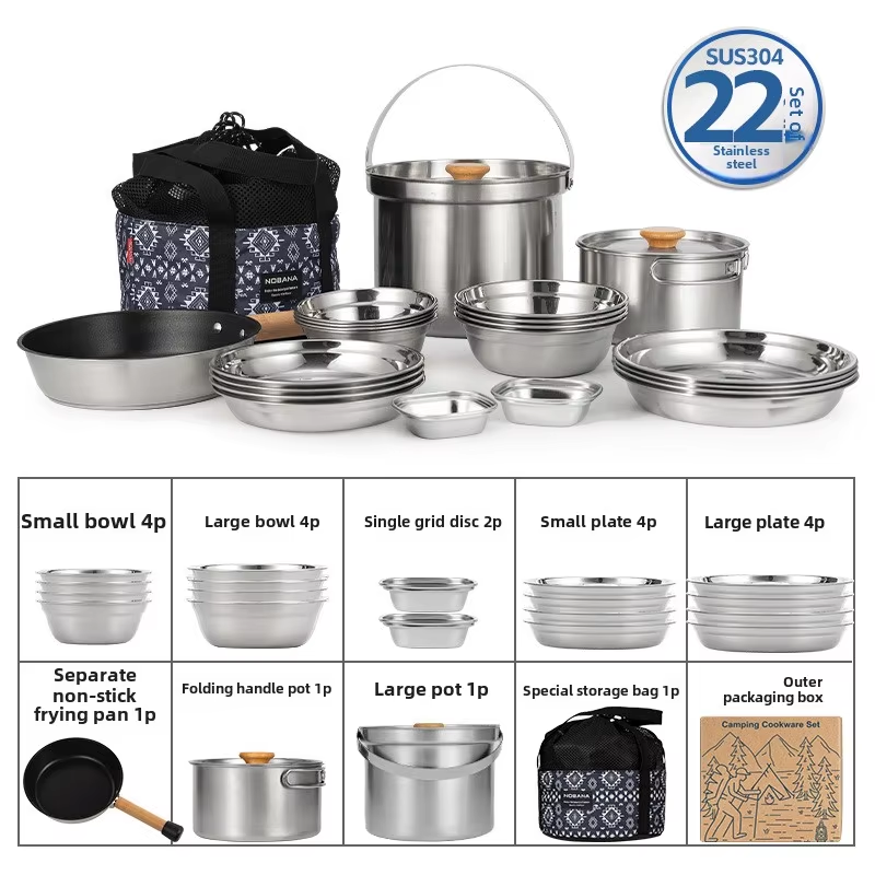 Camping Cooking Frying Pan - NOBANA Yeni Açık Paslanmaz Çelik Tencere