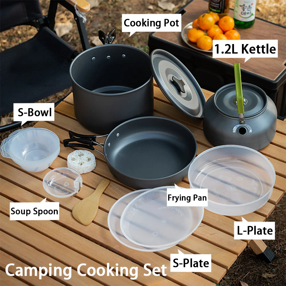 Nesting Camping Cooking Set - Büyük Kapasiteli Yapışmaz Kamp Yemek Pişirme